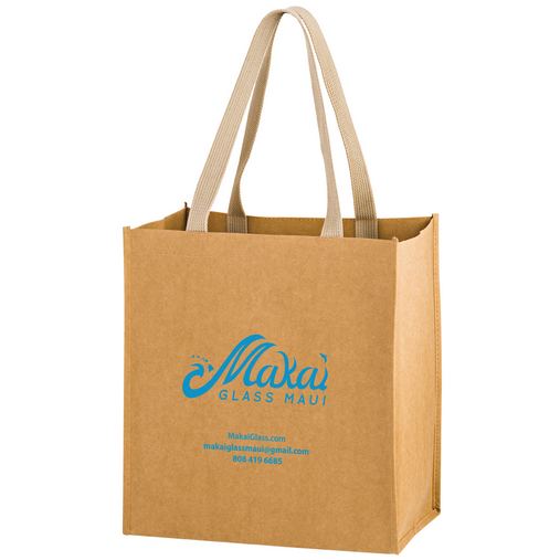 Custom Printed TSUNAMI Washable Kraft Paper Grocery Tote Bag w/ Web Handle (12"x8"x13") - SP - WB12813-SP